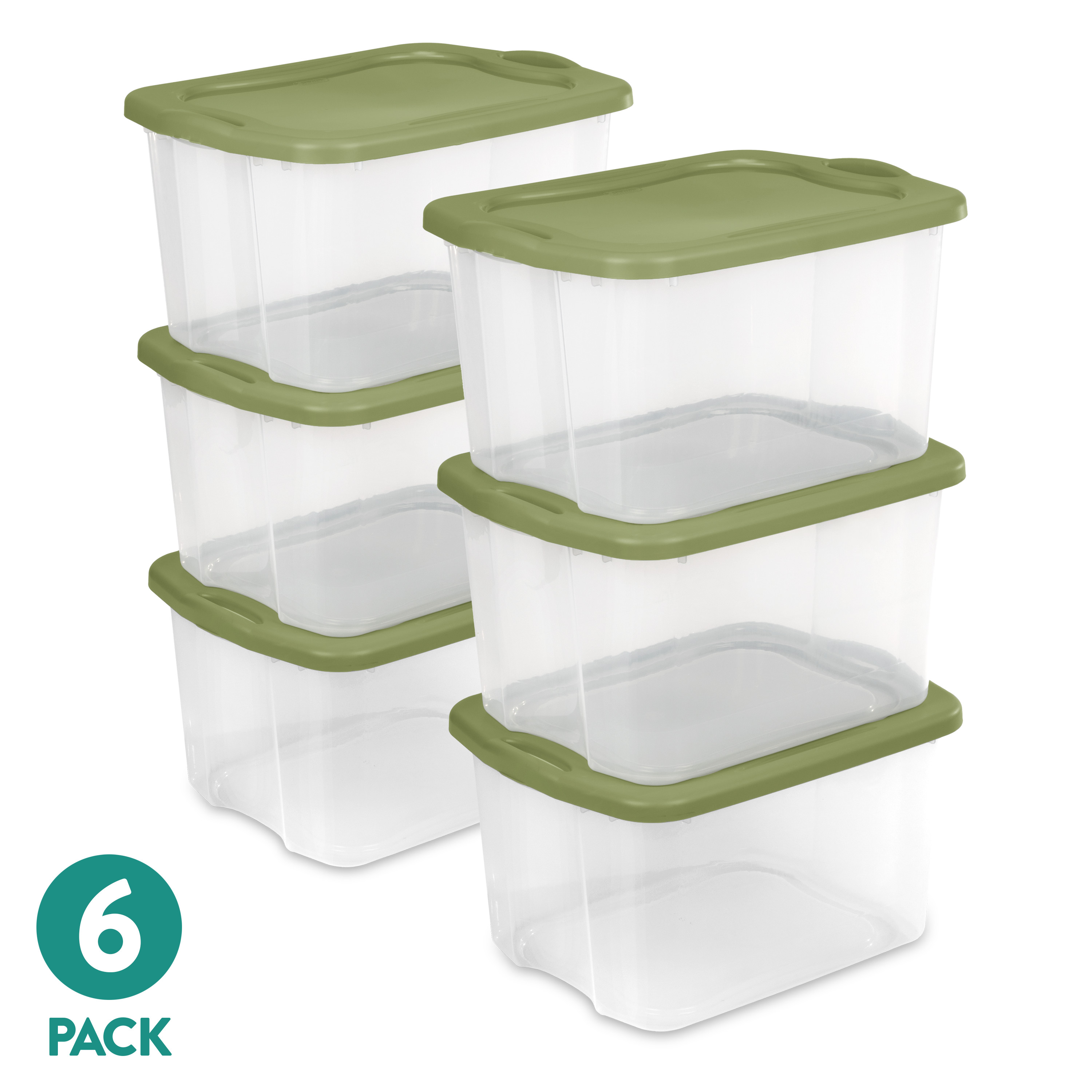 Sterilite Large Storage Bin, 70 Quart EZ Carry Clear Plastic Storage Container with Snap-On Lid, Green, Pack of 6