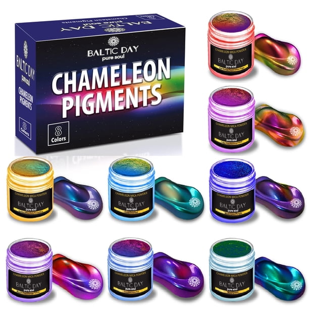 BALTIC DAY - Polvo de mica camaleón, juego de 8 frascos de polvo de mica con cambio de color, polvo de pigmento de color de resina epoxi, polvo de camaleón, polvo de mica holográfica, pigmento de resi