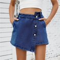 thumbnail image 3 of Pantalones cortos de mezclilla asimétricos casuales con falda pantalón de mezclilla de talle alto con botones delanteros for mujer, 3 of 7