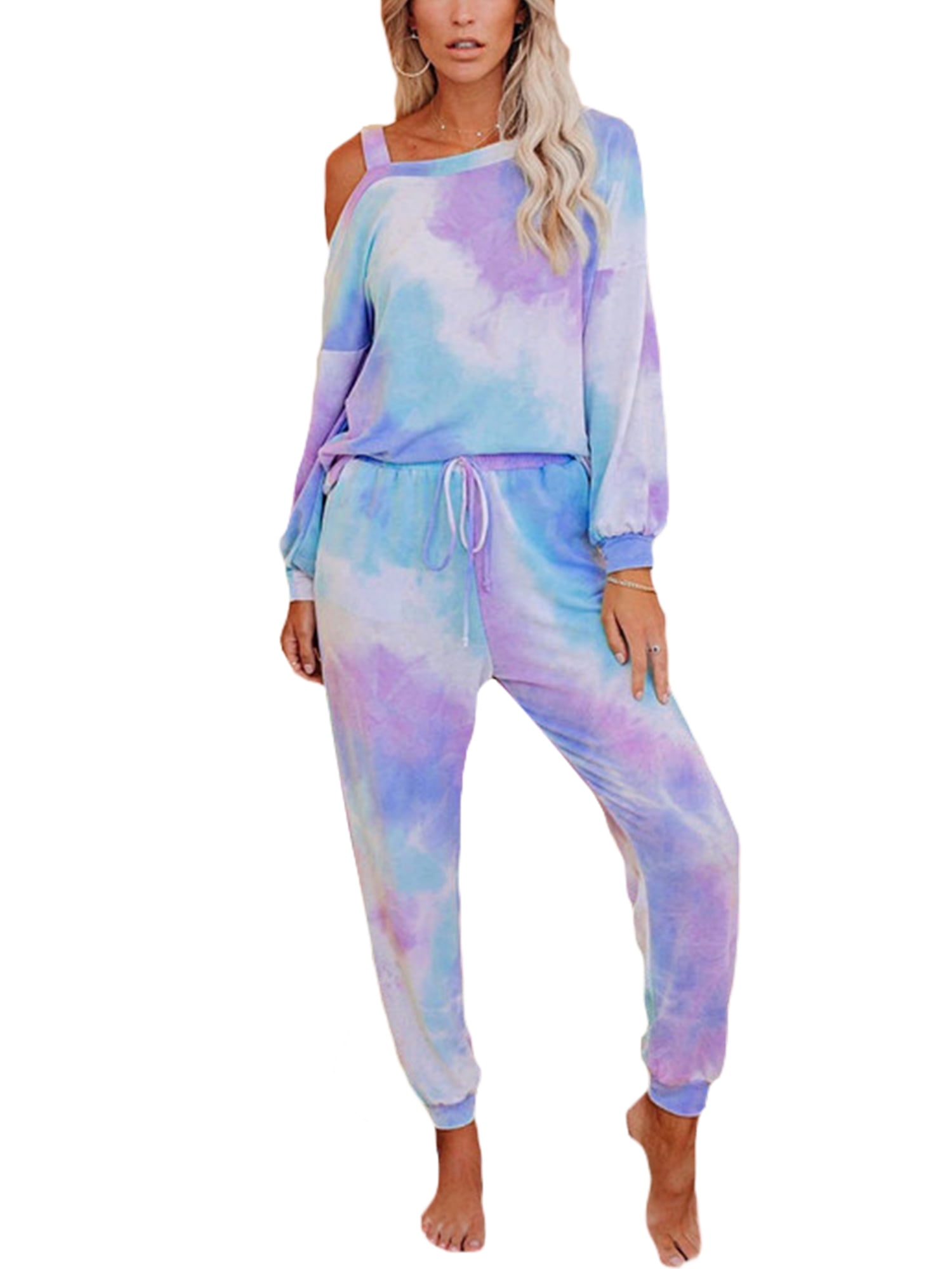 Details about / 2 Piece Sets Women Gradient Homewear Tshirt Biker Shorts Sleepwear Pajamas