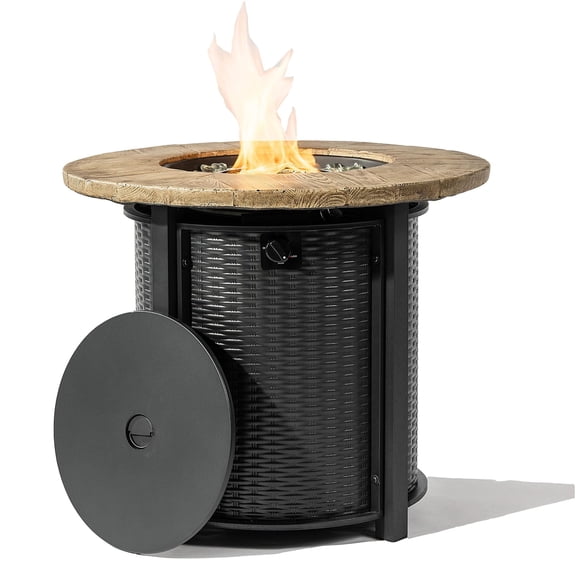 HOYOA 30" Round Gas Fire Pit Table, 50000 BTU Steel Propane Fire Pit with Rain Cover, Outdoor Gas Fireplace for Backyard, Garden, Patio