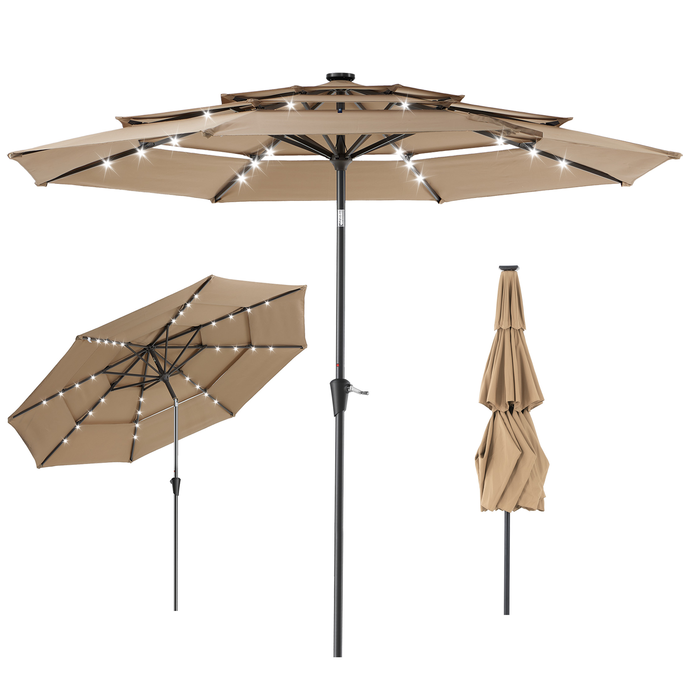 edx 10 Ft Solar LED Patio Umbrella With Tilt, Khaki photo 1