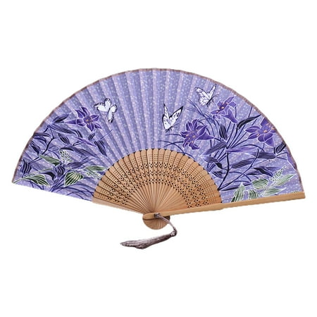 

TINYSOME Chinese Style Vintage Handheld Folding Fan with Tassel Lily for Butterfly Printed Pattern for Wedding Dancing Party Supp