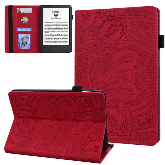 Decase Case for Amazon Kindle Paperwhite/Signature Edition 12th Gen 2024,Embossed PU Leather Shockproof Cover,Flip Stand Wallet Case for Kindle Colorsoft Signature Edition (1st Gen)2024,Red