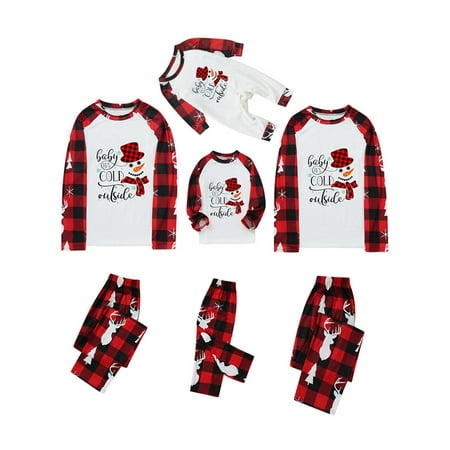 

wybzd Family Matching Christmas Pajamas Set Xmas Snowman Tops Plaid Pants Sleepwear Nightwear