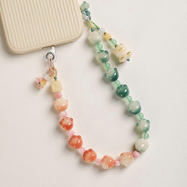 Phone Charm Wrist Strap: Cute Cat Paw Beaded Mobile Phone Lanyard with Decorative Pendant Anti-Lost Chain Keychain Accessory for Daily Use