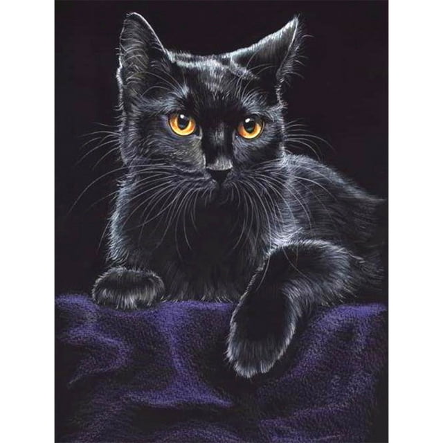 Diamante pintura taladro gato retrato DIY Kits completo redondo pared decoración negro FLhrweasw Nuevo