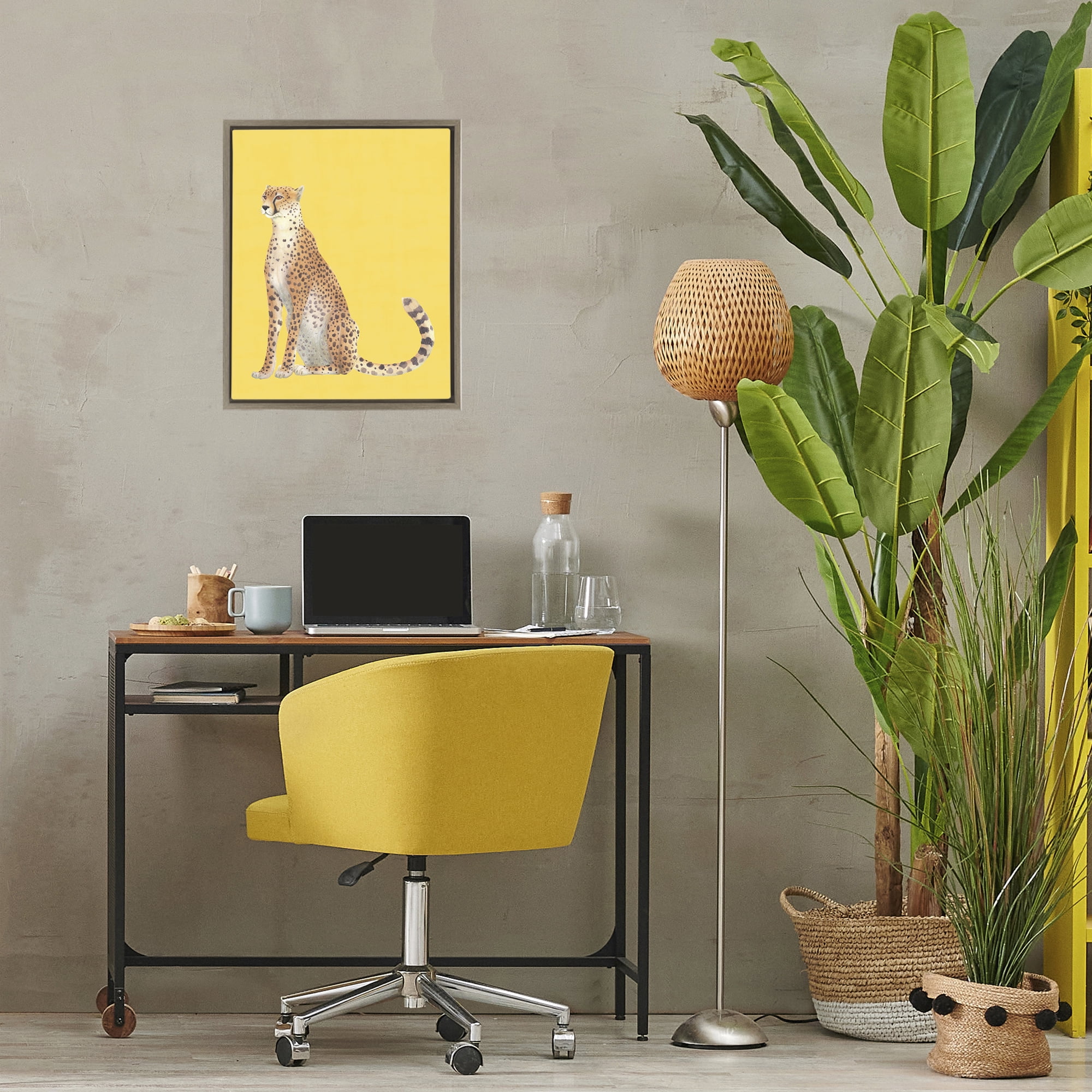 Stupell Industries Cheetah on Vibrant Yellow Brown Framed Floater Canvas Wall Art, design by Karolina Sato