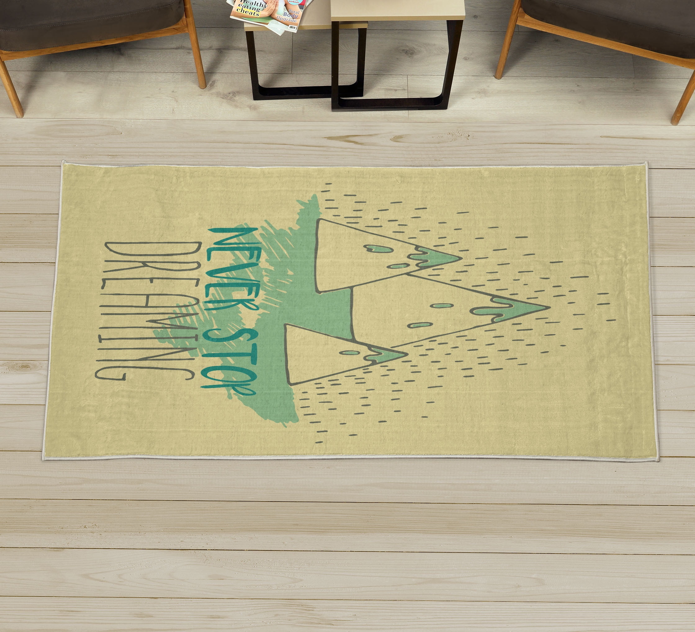 Saying Decorative Rug, Mountain Peaks and Never Stop Dreaming Goals ...