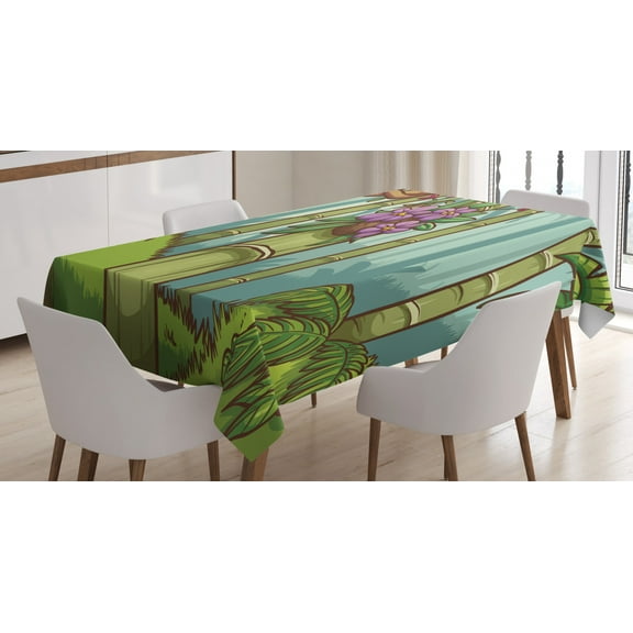 Orchids Tablecloth, Rainforest Foliage Fern Monstera Split Leaf Exotic Nature Bloom Design, Rectangular Table Cover for Dining Room Kitchen, 52 X 70 Inches, Olive Green Night Blue, by Ambesonne