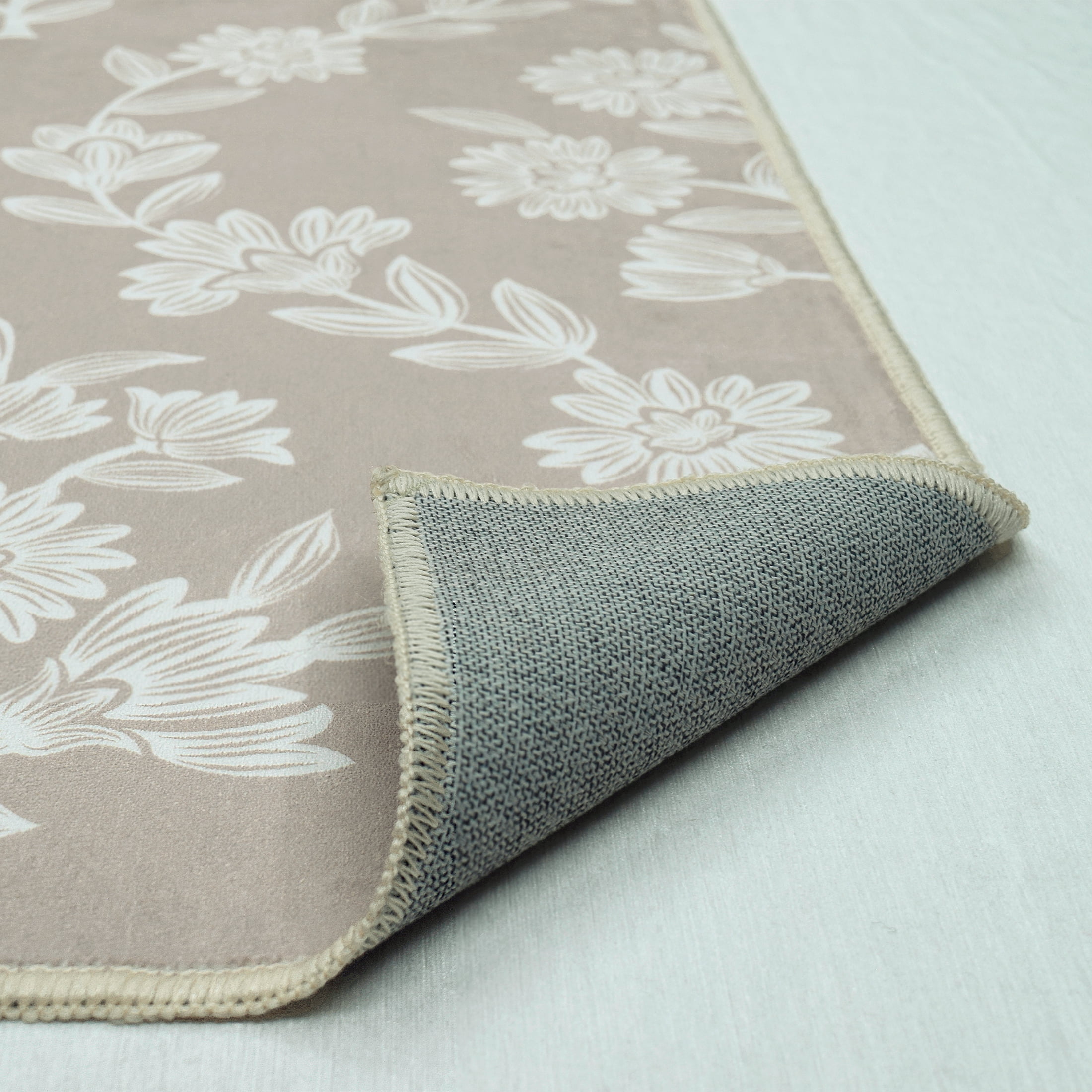 My Texas House Taupe Flower Damask Machine Washable Indoor Area Rug, 7'6" x 9'5"