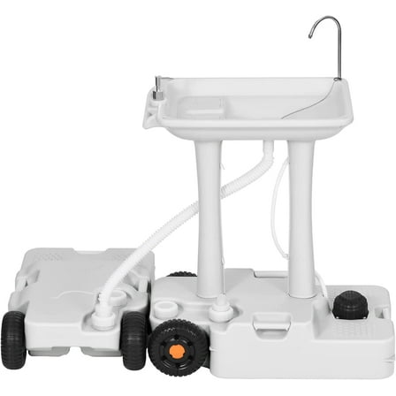 DEXTRUS 30L Portable Camping Sink With Rolling Wheels, Portable Sink with Soap Dispenser, Towel Holder,Basin, 8 Gallons Tank, White