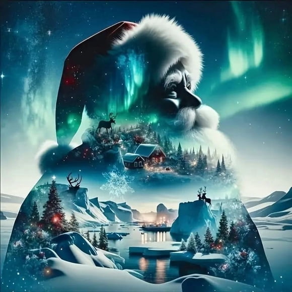 Santa Claus 5D Diamond Painting Kit (For Adults) | Aurora-Themed Diamond Art Kit (For Beginners) | DIY Full-Drill Gemstone Art & Crafts | Home Decor — 12 x 12 Inches (Unframed),Multicolor