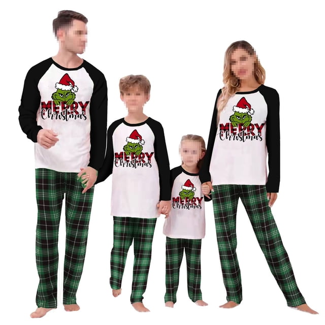 Conjuntos de pijamas navideños familiares a juego Grinch 2024, pijama de Grinch con parte superior y pantalones de pijama a cuadros, pijama de Grinch para niños y adultos para la familia, Hombres M