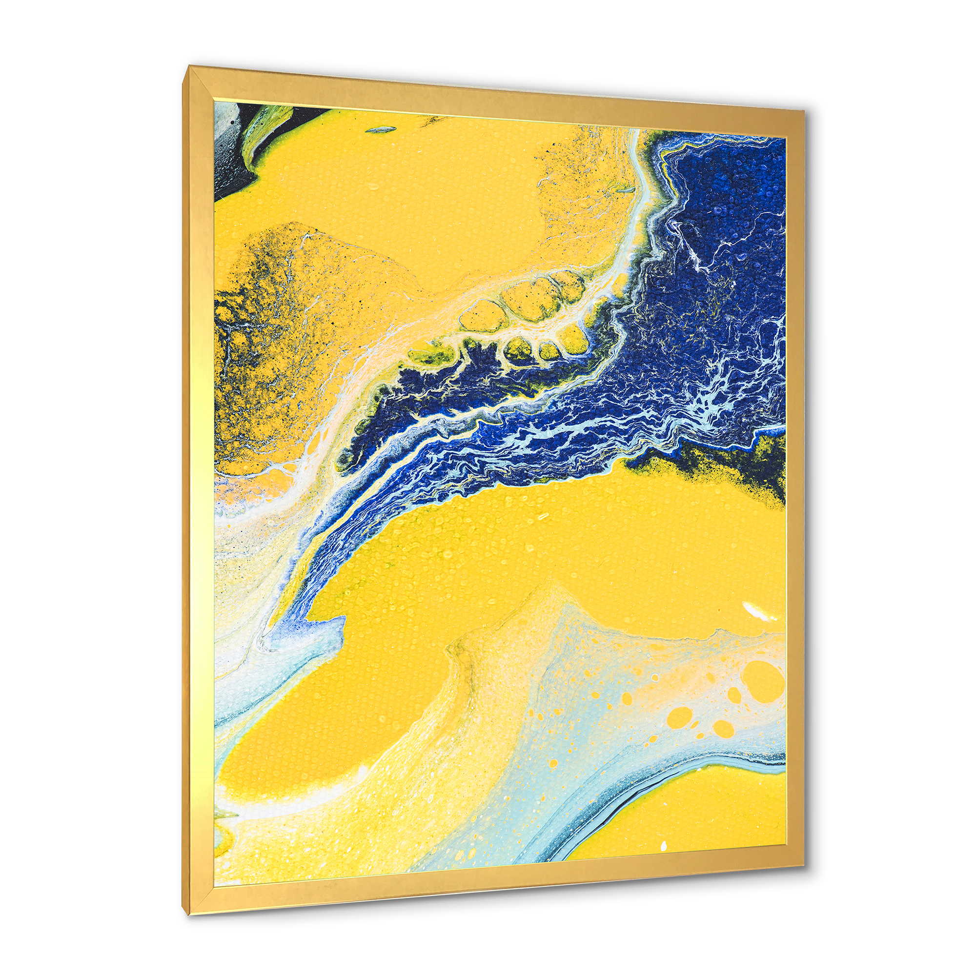 Designart 'Abstract Composition In Blue and Yellow VII' Modern Framed Art Print