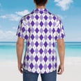 thumbnail image 4 of Fotbe Purple argyle Pattern Hawaiian Shirt for Men Unisex Summer Beach Casual Short Sleeve Cotton Linen Button Down Shirts,Medium, 4 of 7