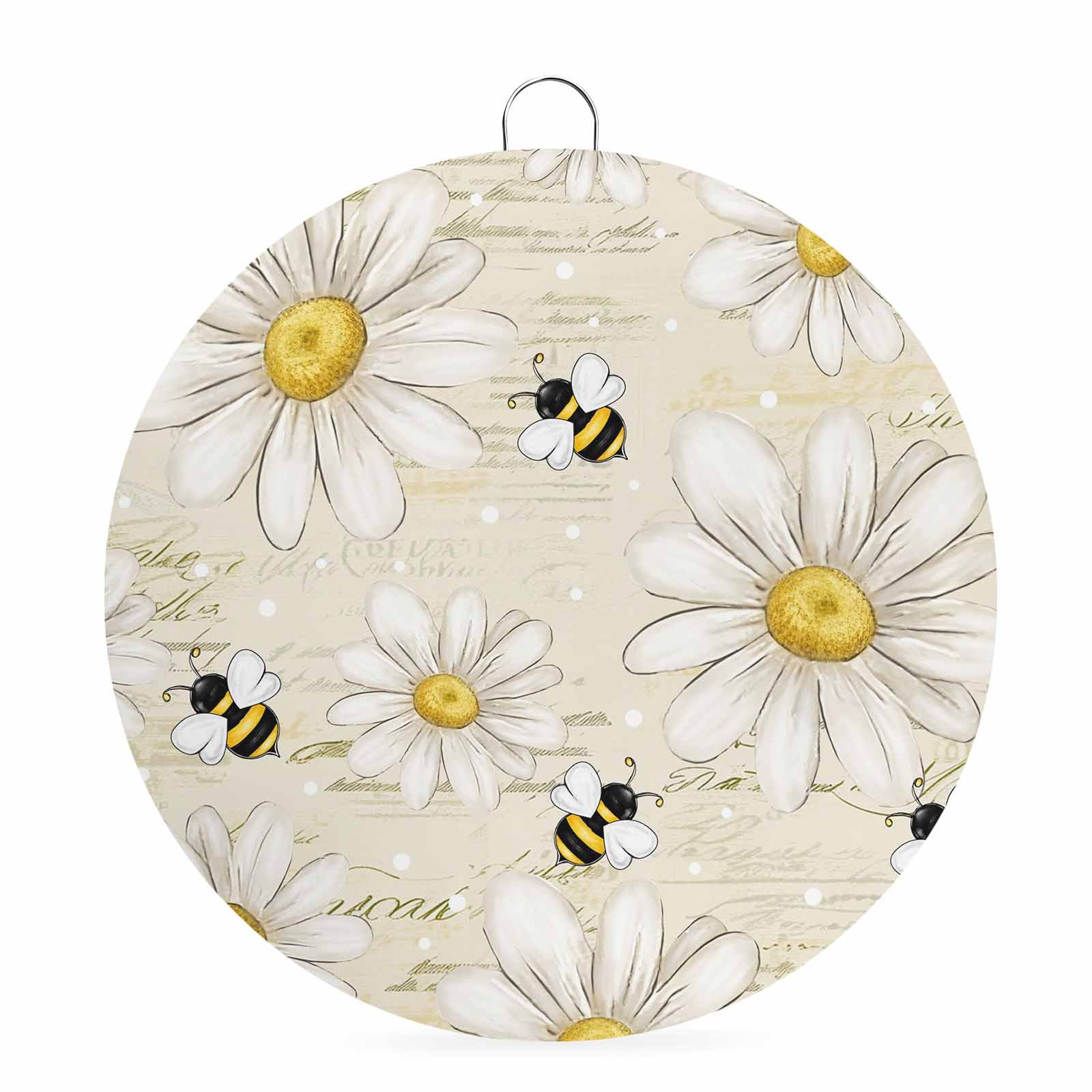 Welcome Sign Front Door Decorations White Daisy Farmhouse Round Wall Art Outdoor Metal Wreaths Garden Floral Honeybees Vintage Seasonal Hanging Sign for Home Porch Decor Warming Gift 6 In