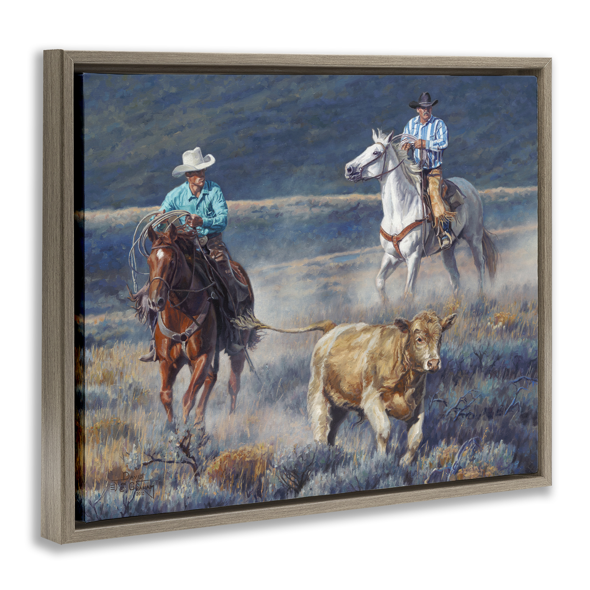 Stupell Industries The Chase Cowboys Landscape Painting Brown Floater Framed Canvas Art Print Wall Art, 21 x 17