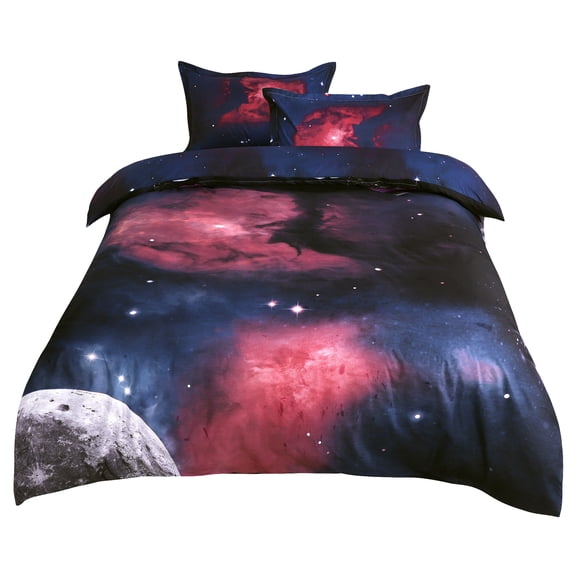 PiccoCasa 3 Piece Galaxy Queen Bedding Quilt Duvet Cover Set Fuchsia