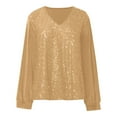 thumbnail image 5 of Womens Summer Outfits, Womens Shirts, Stylish Women’s V Neck Sequin Top Elegant Long Sleeve Shirt for Parties and Casual Outings Shimmering Loose Fit Blouse for Any Occasion, 5 of 5