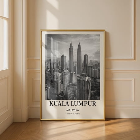 Kuala Lumpur Black And White Cityscape Wall Art Print Malaysia