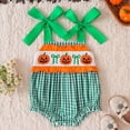 thumbnail image 2 of Vdoaml Baby Girl Halloween Outfit Newborn Spaghetti Straps Romper Infant Holiday Party Smocked Bodysuit Green 3-6 Months, 2 of 5