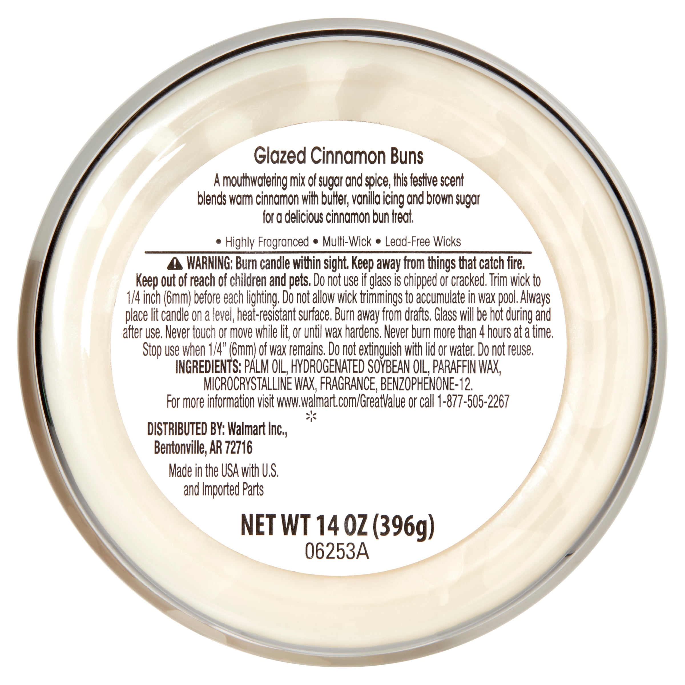 (4 pack) Great Value Glazed Cinnamon Buns Scented Candle, 14 oz