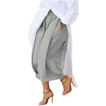 Brglopf Womens Wide Leg Culottes Loose Fit Cropped Pants Elastic High Waist Pleated Casual Capris Palazzo Trousers with Pockets Gray L