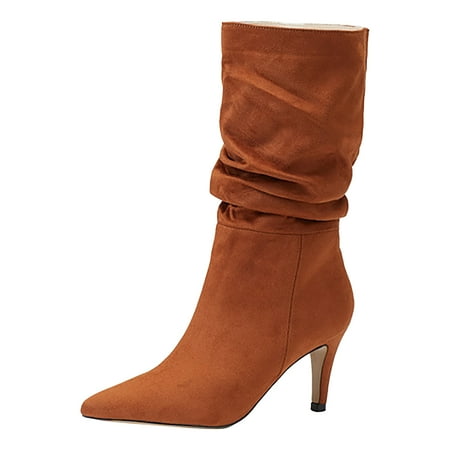 

eileial Cowboy Boots for Women Wide Calf Slouch Boot Mid Calf Women s Winter Shoes Brown 8