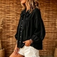 thumbnail image 4 of Lmueinov Long Sleeve Shirts for Women Tie Neck Cotton Linen Lightweight Casual Tops Button Down Shirts for Women Loose Fit Solid Beach Office Blouses, 4 of 5