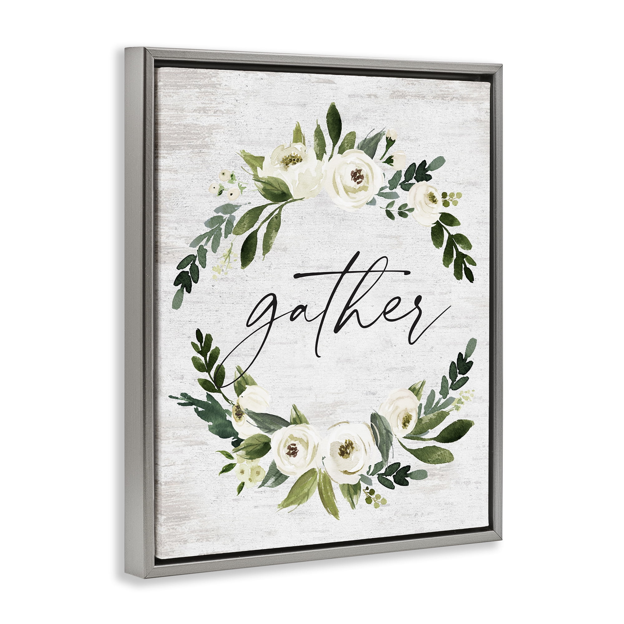Stupell Industries Neutral Distressed Gather Botanical & Floral Painting Gray Floater Framed Canvas Art Print Wall Art, 25 x 31