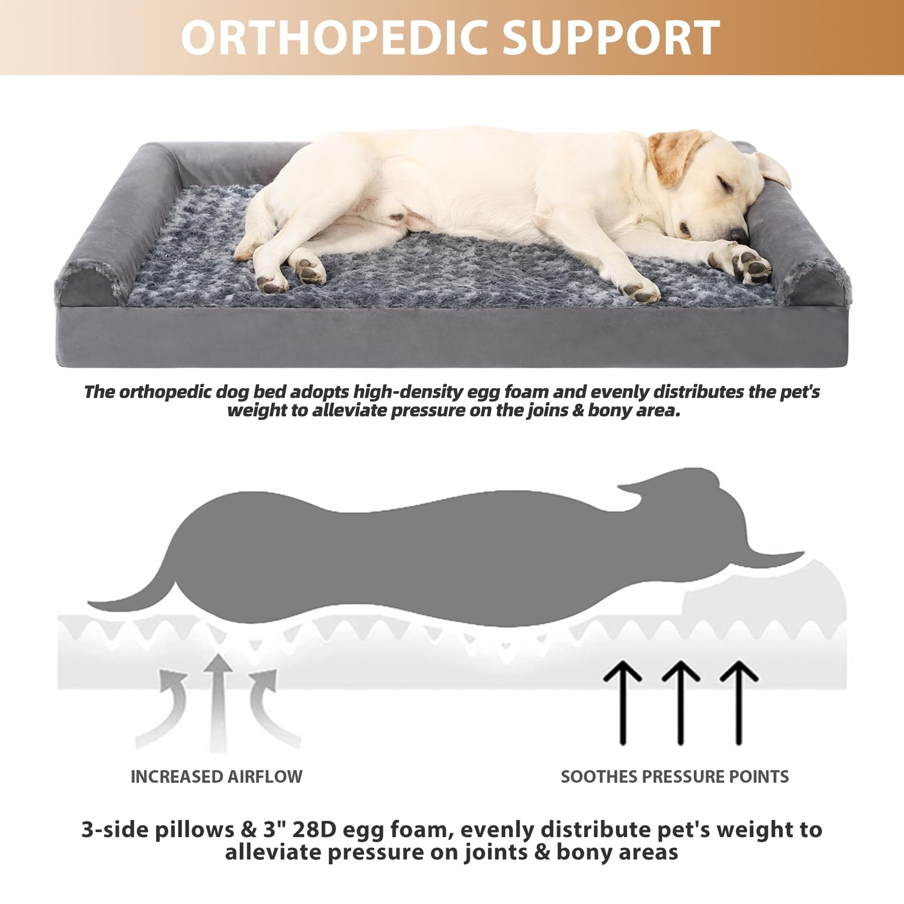 KSIIA 36" Orthopedic Pet Couch for Large Dogs Waterproof Dog Beds with Memory Foam And Washable Cover
