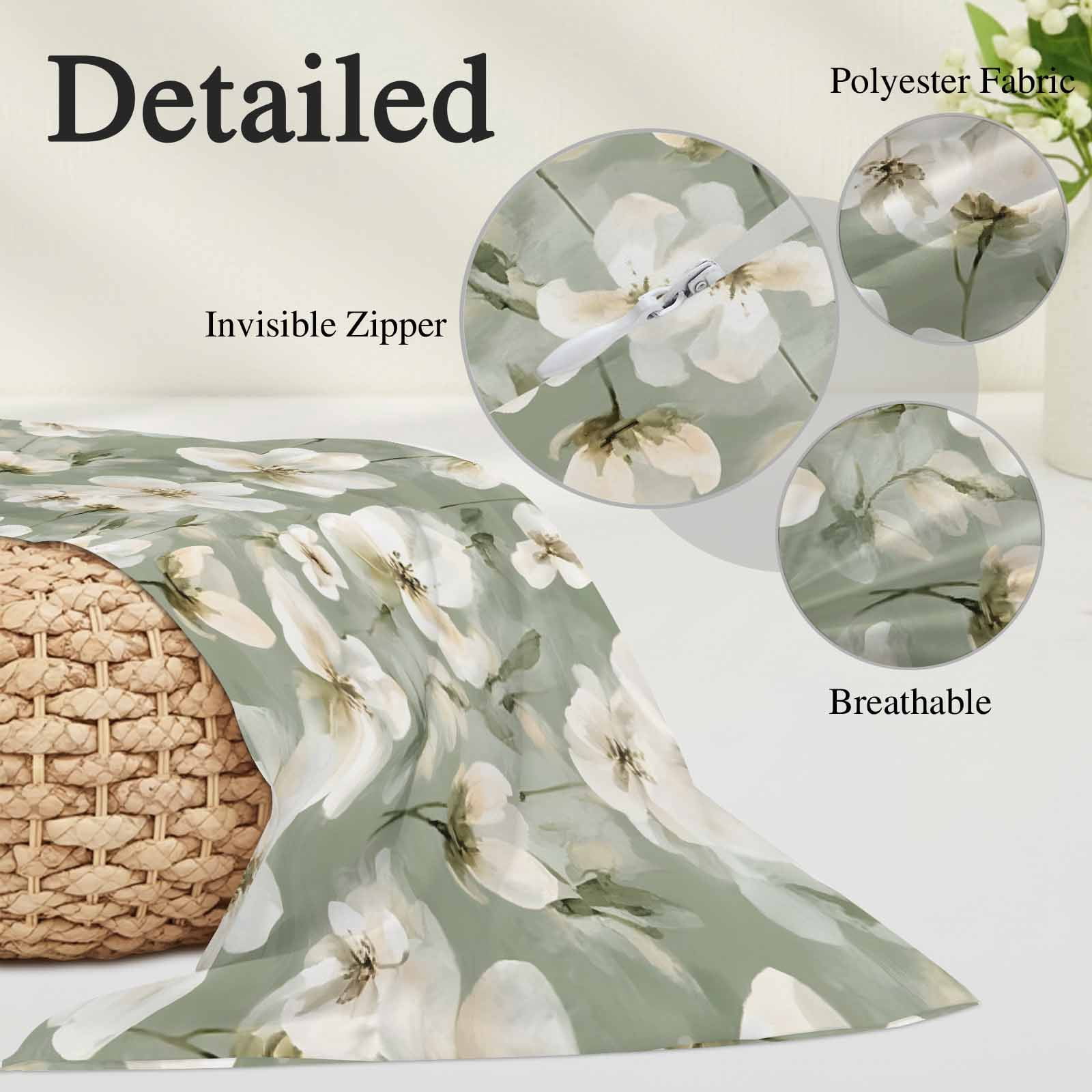 Sage Green Spring Floral Body Pillow Cover, Pillowcase Protectors with Zipper, Breathable Decorative Throw Pillow Case Cover, Summer Botanical Flower Pillow Shams for Couch Sofa 20x54Inch