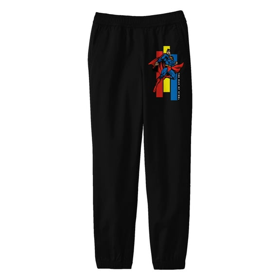 Superman Flying Superhero Youth Boy's Black Jogger Pants-Medium