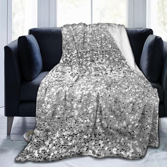 Silver Gray Grey White Faux Glitter Sequin Blanket Throw Blanket Ultra-Soft Cozy Micro Fleece Blanket for Sofa, Bed & Travel Use-All Seasons Suitable 40"X30" Inch
