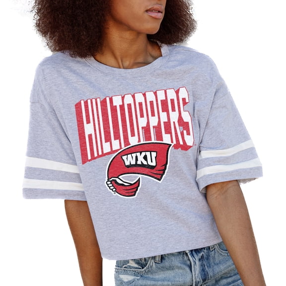 Women's Gameday Couture Gray Western Kentucky Hilltoppers No Shortcuts Drop Shoulder Sleeve Stripe Cropped T-Shirt