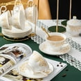 thumbnail image 3 of 22-Pieces Porcelain Tea Set, Cups& Saucer Service for 6, with Spoons,Teapot,Sugar Bowl,Creamer Pitcher and Golden Metal Rack,China Tea Gift Sets for Home&Party, 3 of 6