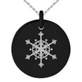 thumbnail image 1 of Black Stainless Steel Dream Catcher Snowflake Engraved Small Medallion Circle Charm Pendant Necklace, 1 of 1