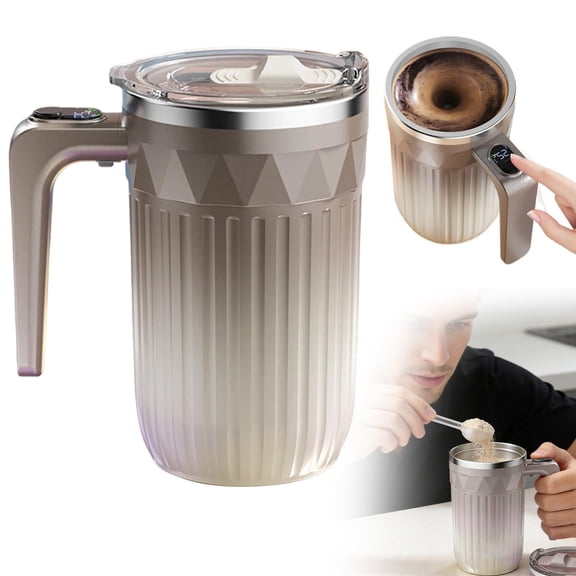 2026 Automatic Self Stirring Coffee Mug 450ml with Temperature Display, USB Rechargeable Electric Mixing Cup for Coffee, Milk Tea, Chocolate, Portable Spill-Proof Mug
