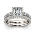 thumbnail image 2 of Eclet Jewels 14K White Gold Plated Rings - 1.9 Ct Princess Cut Moissanite Rings - Bridal Set Engagement Halo Silver Rings - Unique Jewelry Collection with Matching Band for Women's - Proposal Ring, 2 of 9
