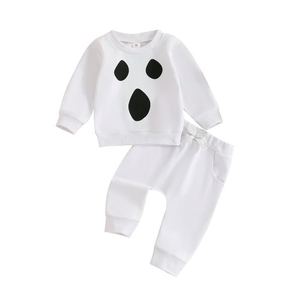 Gupgi Toddler Boy Girl Ghost Outfit 6M 12M 18M 2Y 3Y Baby Halloween Sweatshirt and Elastic Waist Pants 2Pcs Fall Clothes Set