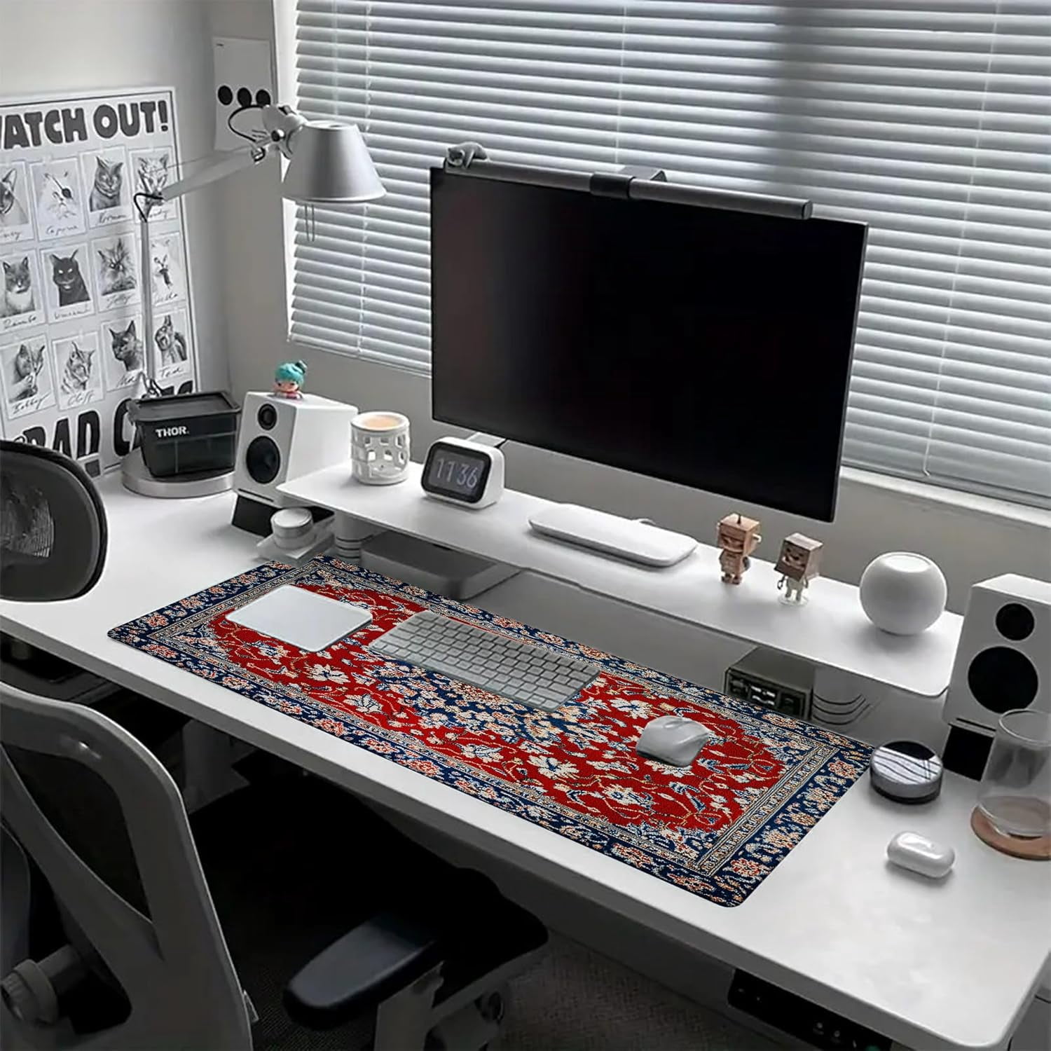 Desk Pad Boho Floral Desk Mat for Keyboard and Mouse, Large Mousepad with Stitched Edges for Work Game Office, 31.5 x 11.8 in