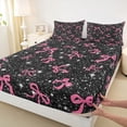 thumbnail image 4 of Erosebridal Glitter Bow-tie Girls Bed Sheets, Black Pink Cartoon King Sheets, 4-Piece, 4 of 5