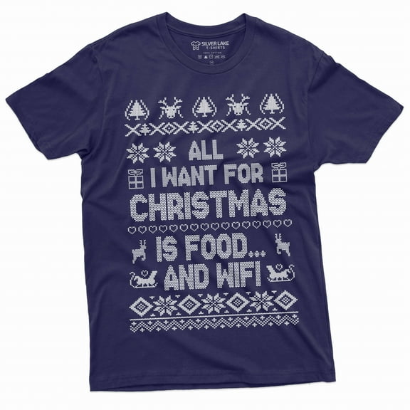 Men's Funny Christmas Food and WIFI T-shirt Christmas gift humorous saying tee shirt