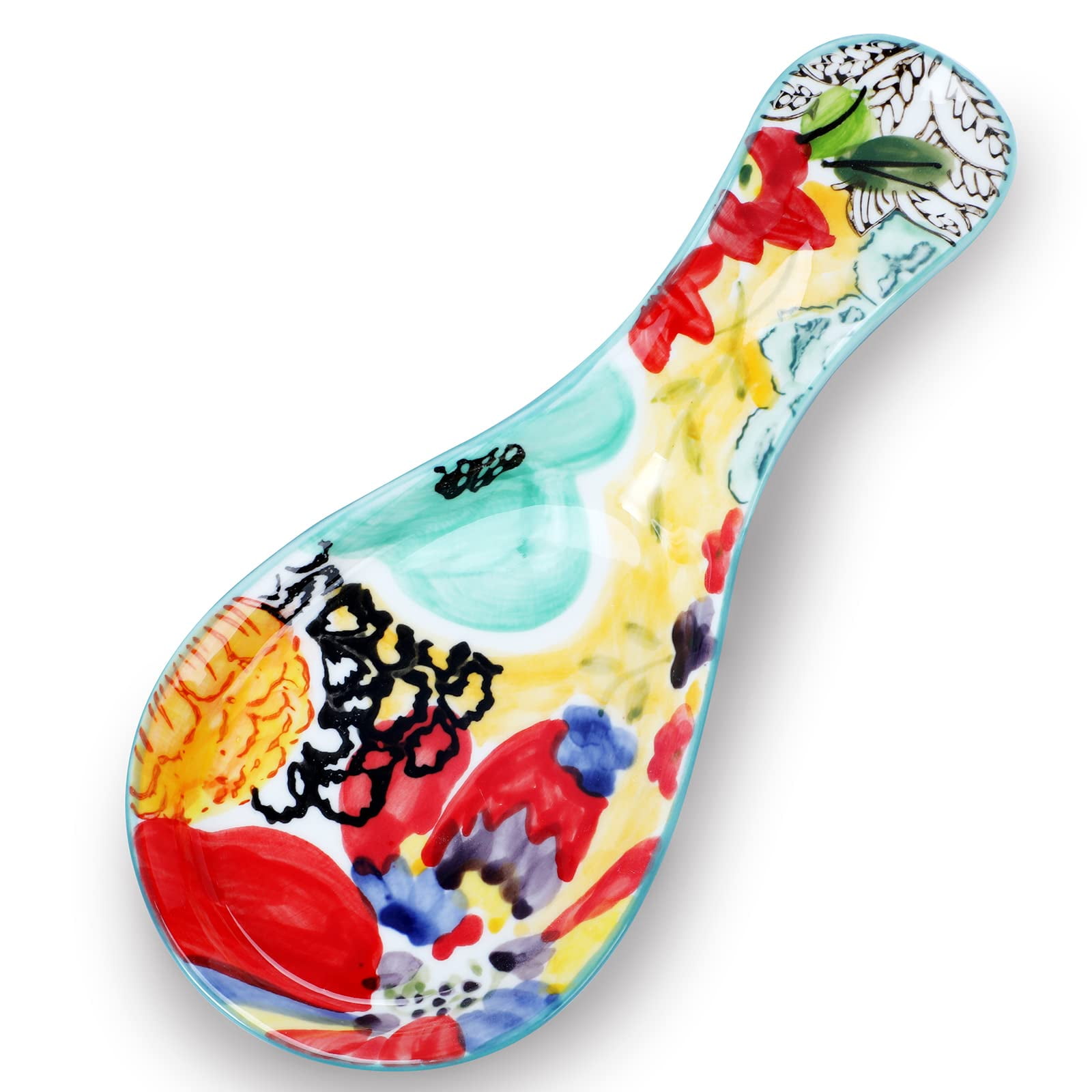 Colorful Hand Painted Spoon Rest Ceramic Large Spoon Holder for
