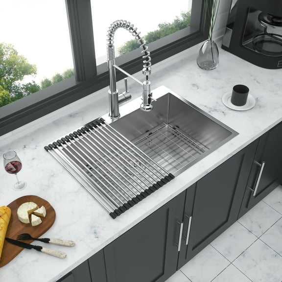 28 Inch Drop In Sink - 28 inch Kitchen Sink Drop in Topmount Single Bowl Sink 16 Gauge Stainless Steel Kitchen Sink Basin