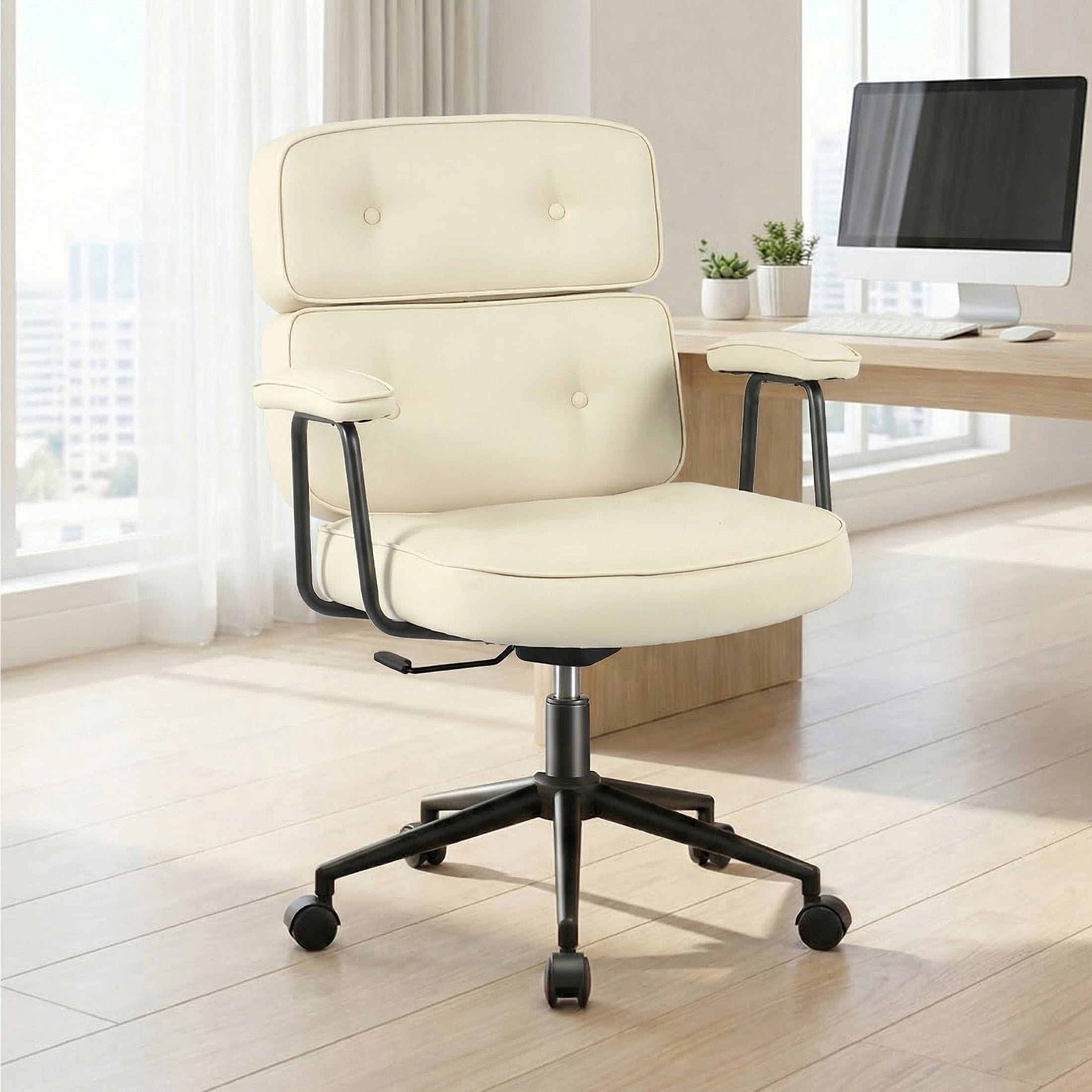 edx PU Leather Home Office Chair, 350LBS Heavy Duty, 8 Hours Ergonomic High Back Desk Chair with Lumbar Support, Beige