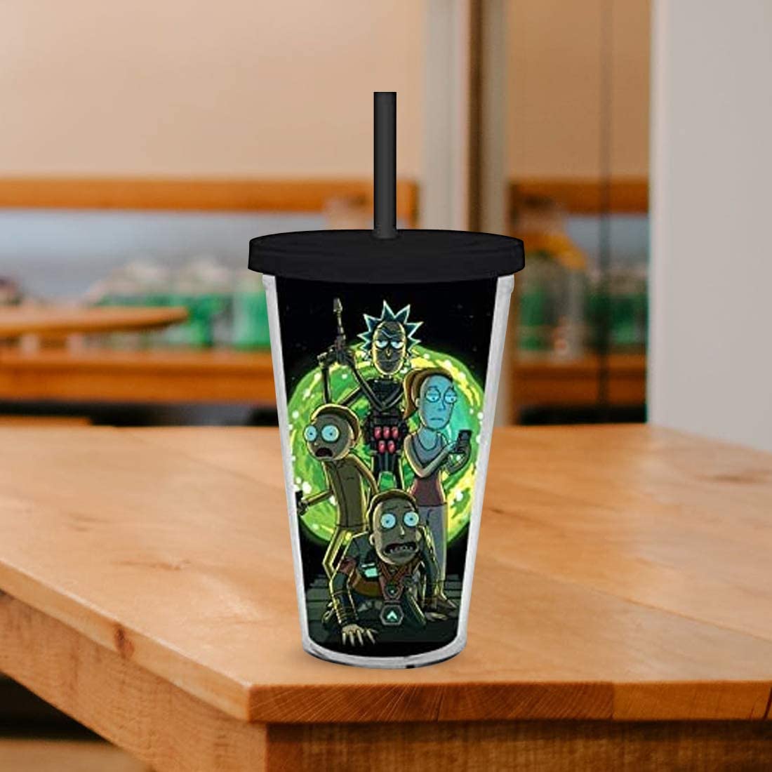 Rick and Morty Portal Carnival Plastic 20 oz. Travel Cup with Straw Black