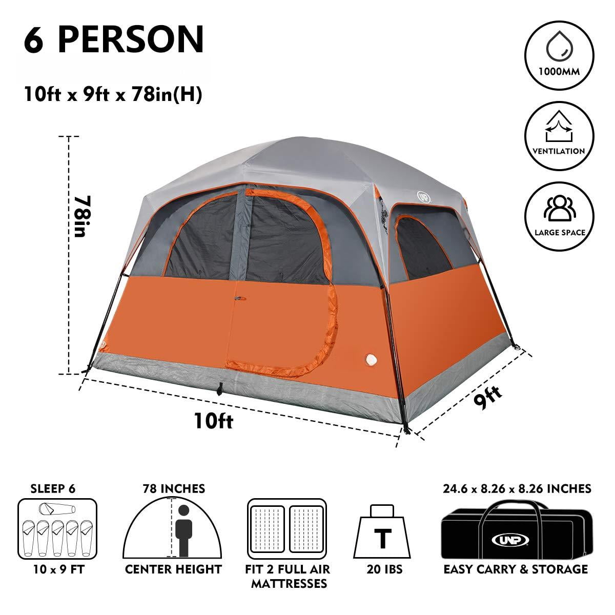 Tents 6 Person Waterproof Windproof Easy Setup Double Layer Family Camping Tent With 1 Mesh Door & 5 Large Windows -10'x9'x78in(h)