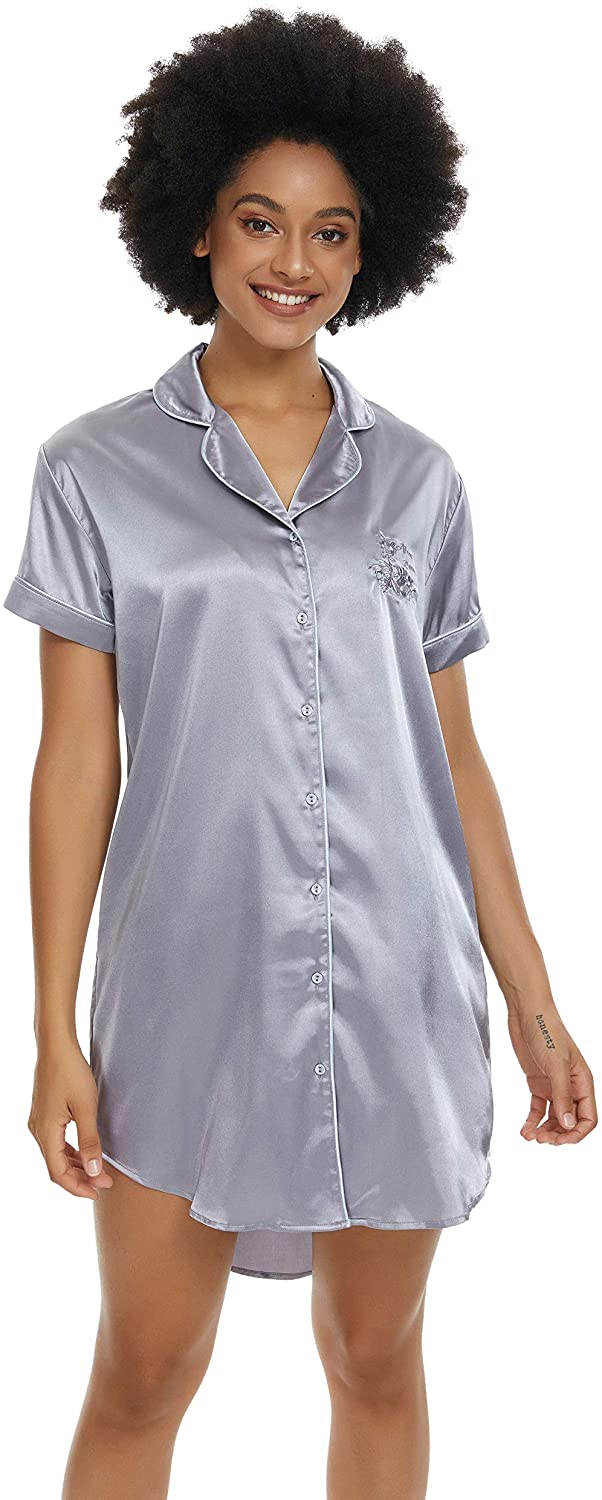 Women's Silky Nightgown Button Down 